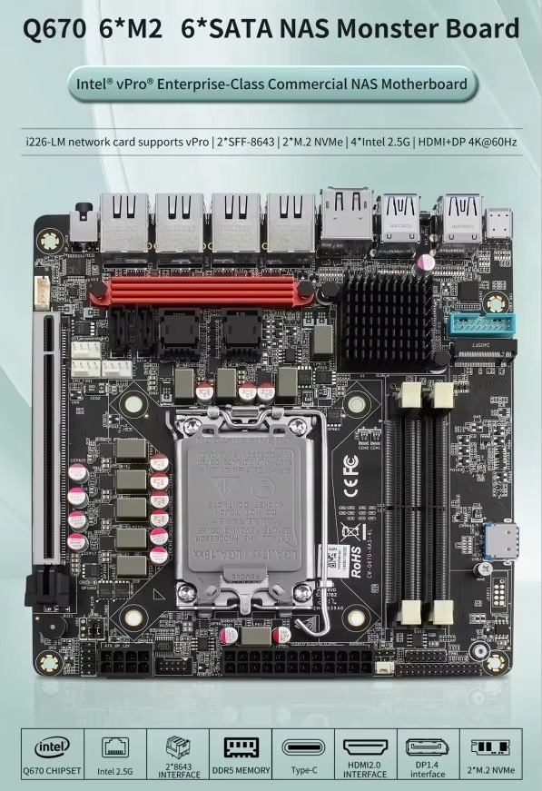 In-tel VPro Q670 NAS Motherboa - огляд і ціна Lga 1700 Ddr5 Itx Motherboard